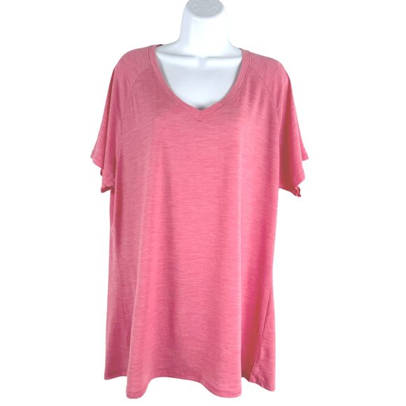 WoolX Short Sleeve Tee Shirt 1X Pink V-Neck Merino Wool Blend NWT TP-3508 - Picture 1 of 7